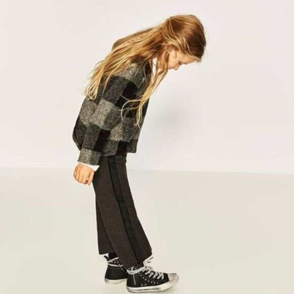 Zara Girls Black Buffalo Plaid Collarless Jacket size 7 - Picture 14 of 14